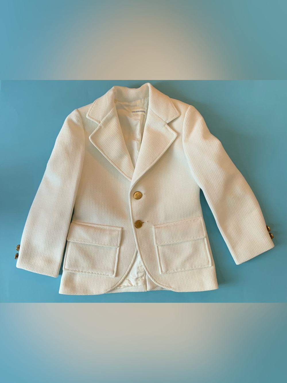 Vintage 80s Saks Fifth Avenue Cream Textured Boy’s Blazer with Gold Buttons